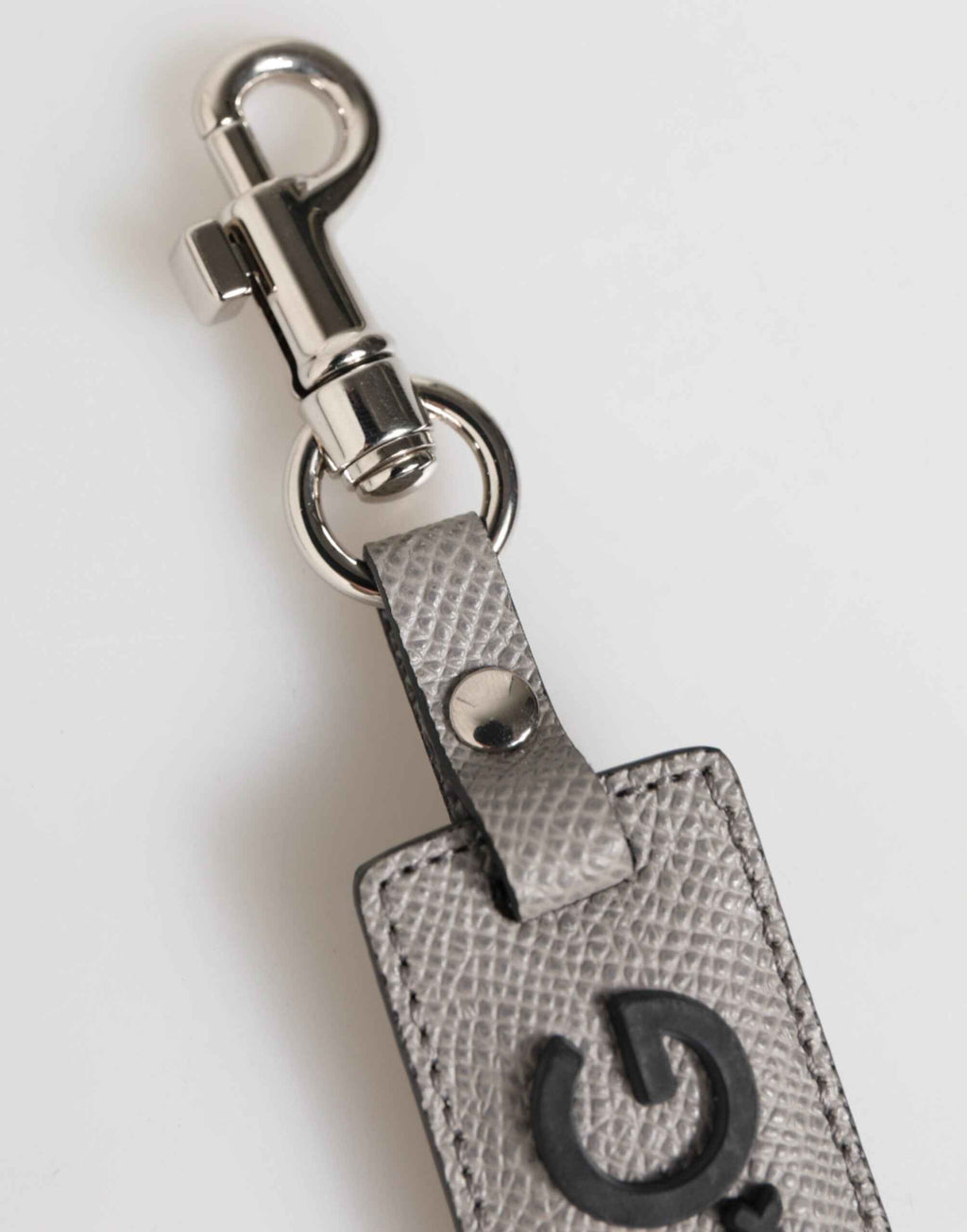 Dolce & Gabbana Gray Leather Logo Metal Ring Keychain Holder Men Keyring
