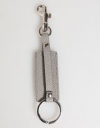 Dolce & Gabbana Gray Leather Logo Metal Ring Keychain Holder Men Keyring