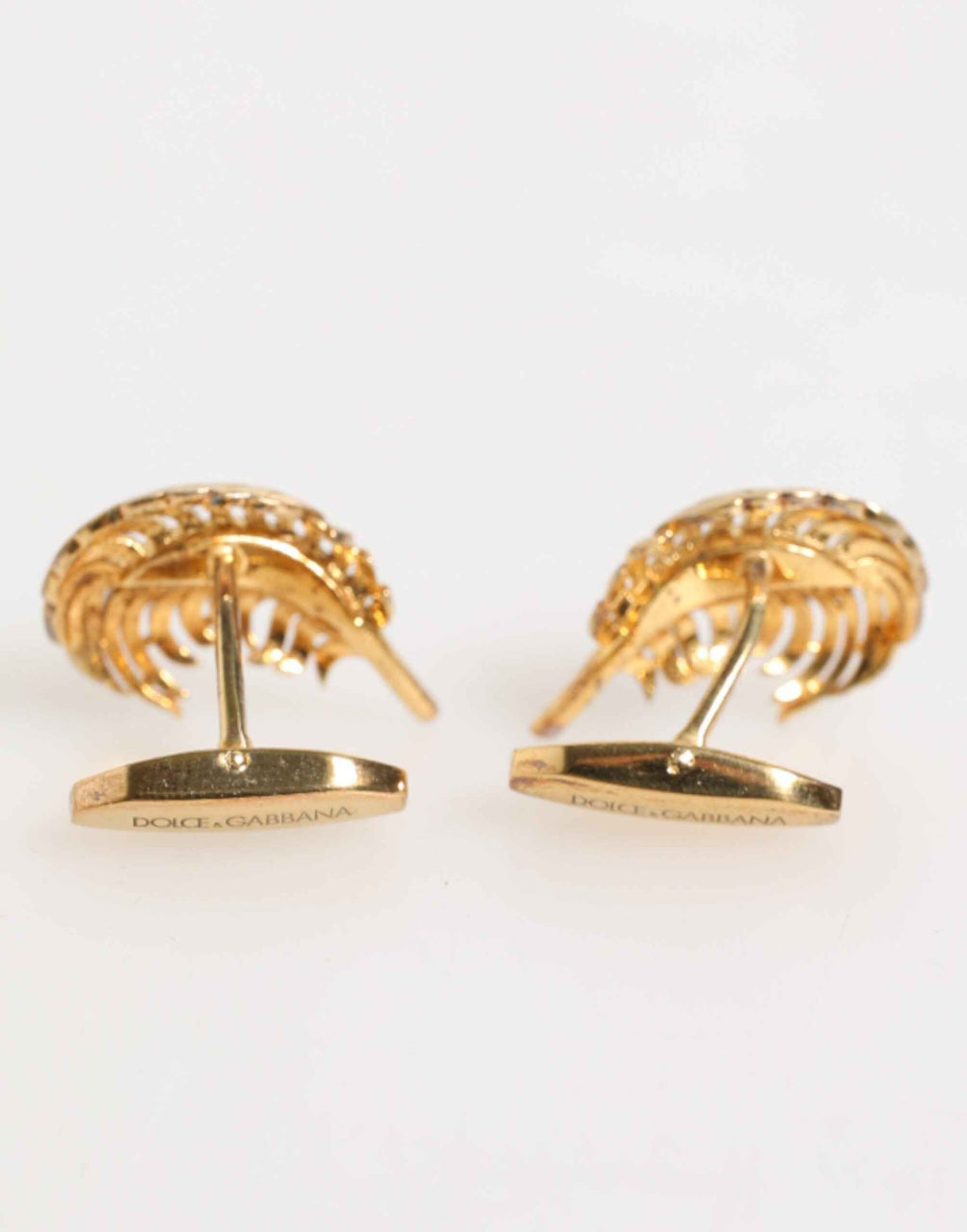 Dolce & Gabbana Gold 925 Sterling Silver Crystal Leaf Accessory Cufflink