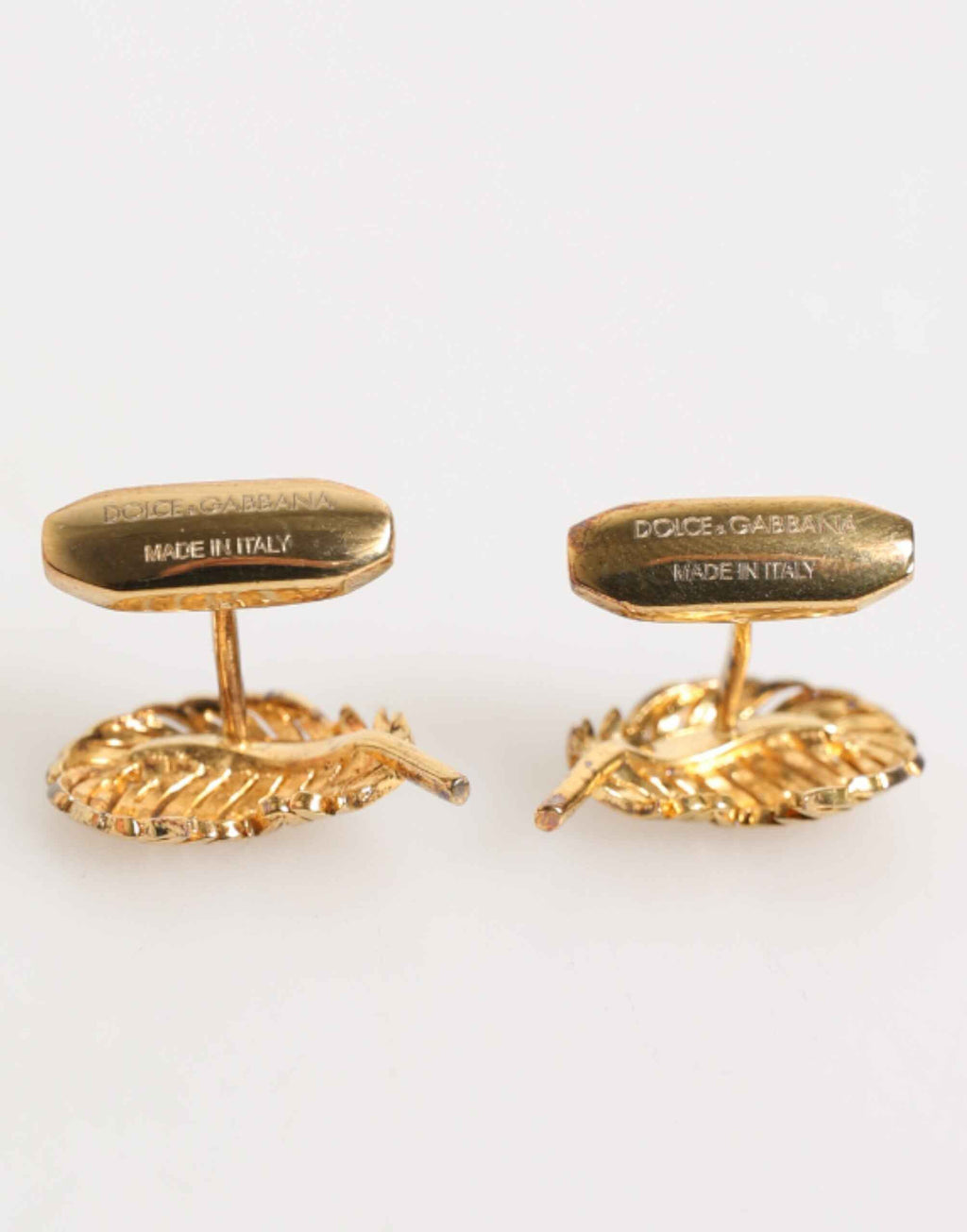 Dolce & Gabbana Gold 925 Sterling Silver Crystal Leaf Accessory Cufflink