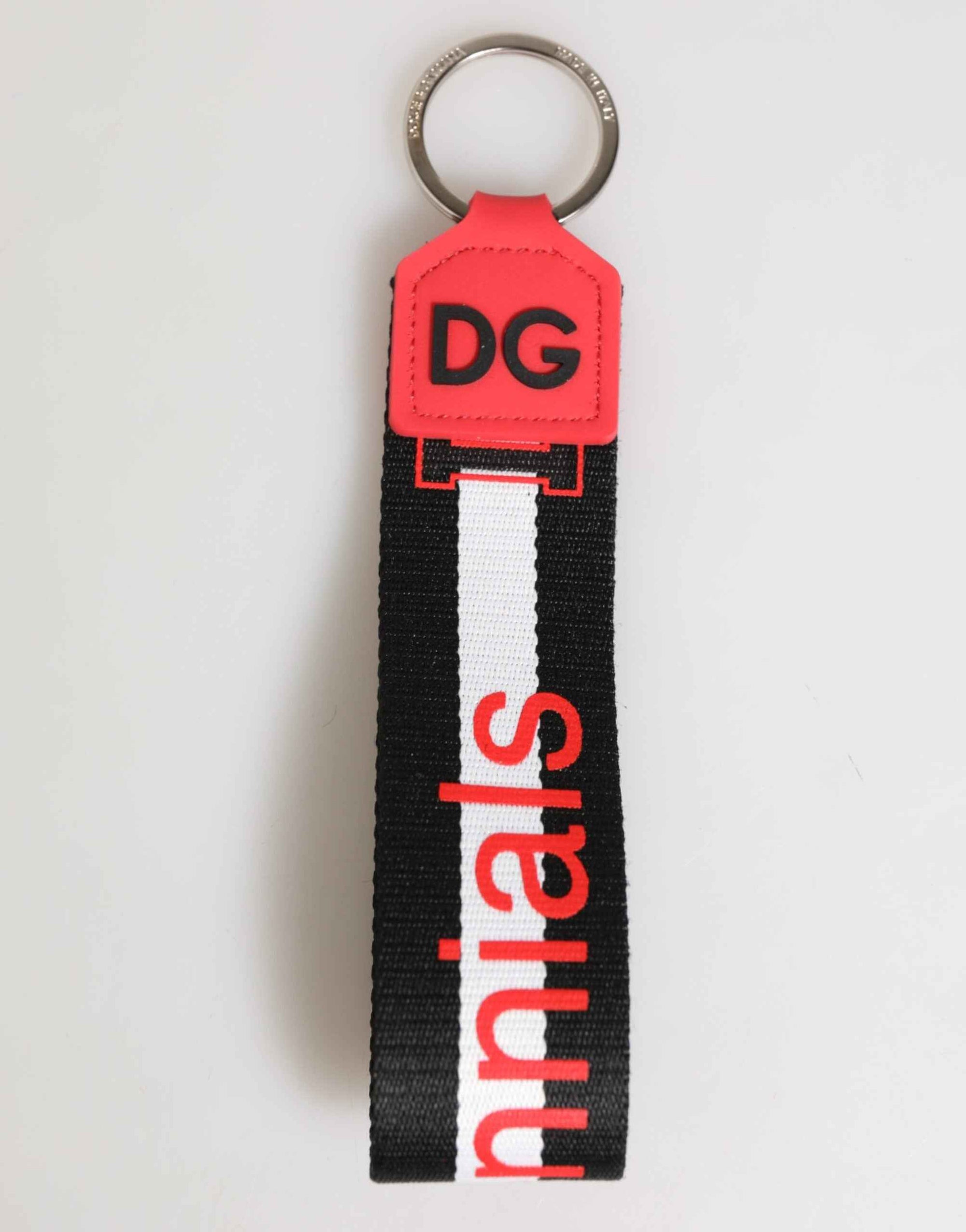 Dolce & Gabbana Red White DG Logo Polyester Brass Holder Keychain Keyring
