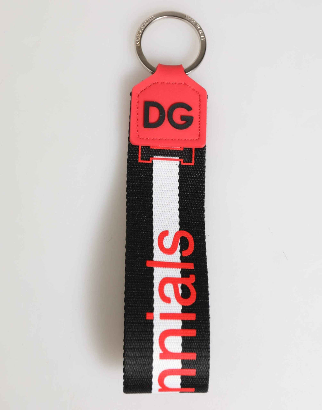 Dolce & Gabbana Red White DG Logo Polyester Brass Holder Keychain Keyring
