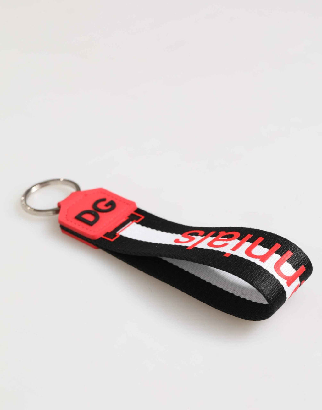 Dolce & Gabbana Red White DG Logo Polyester Brass Holder Keychain Keyring