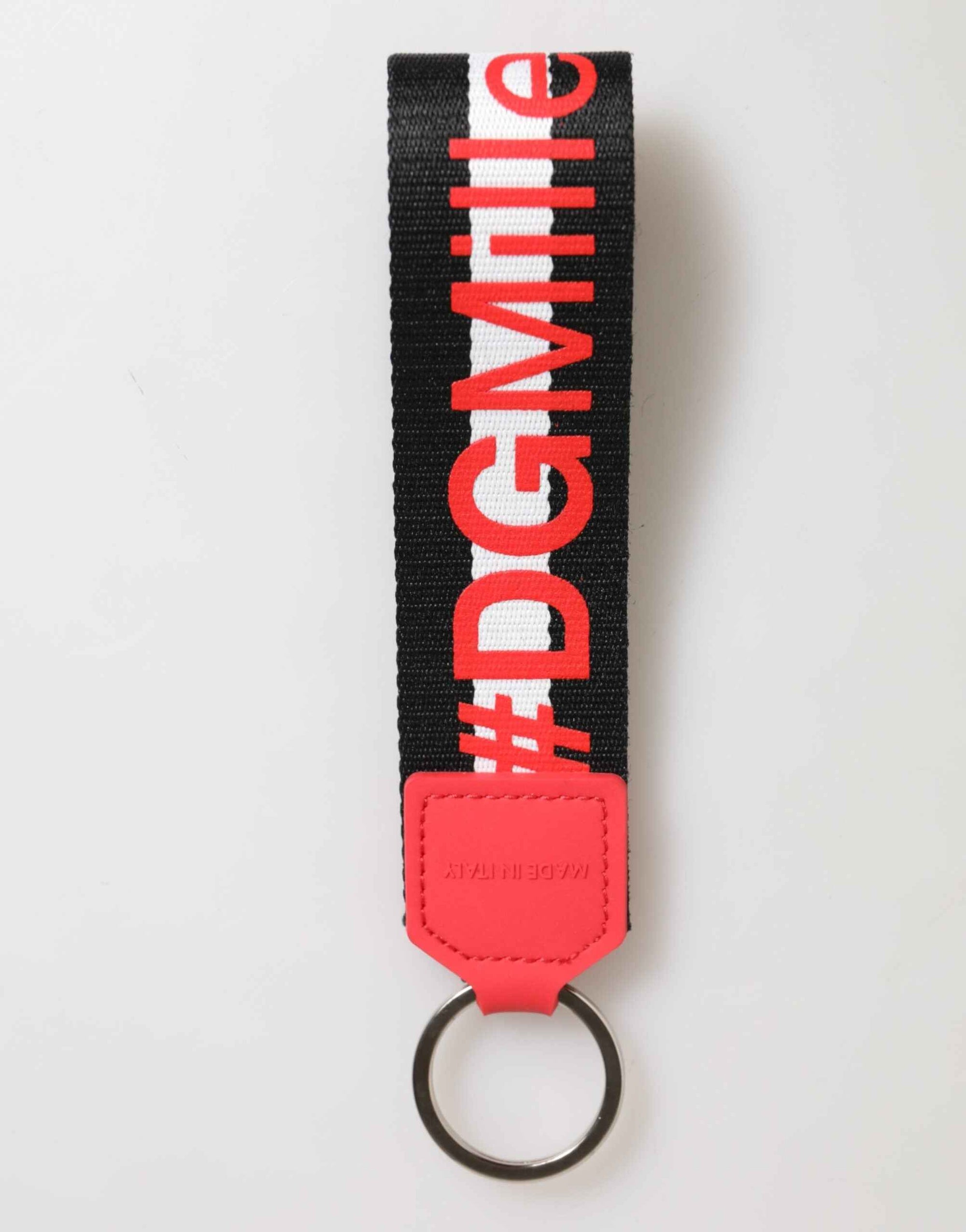 Dolce & Gabbana Red White DG Logo Polyester Brass Holder Keychain Keyring