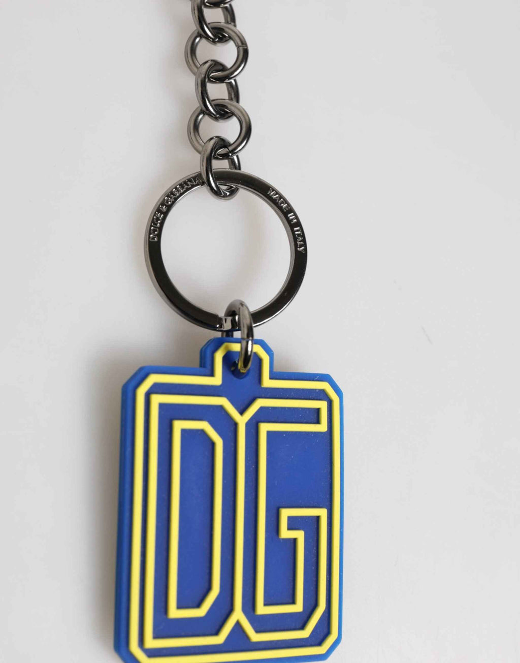 Dolce & Gabbana Blue Yellow DG Rubber Logo Silver Men Keychain Keyring