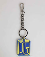 Dolce & Gabbana Blue Yellow DG Rubber Logo Silver Men Keychain Keyring