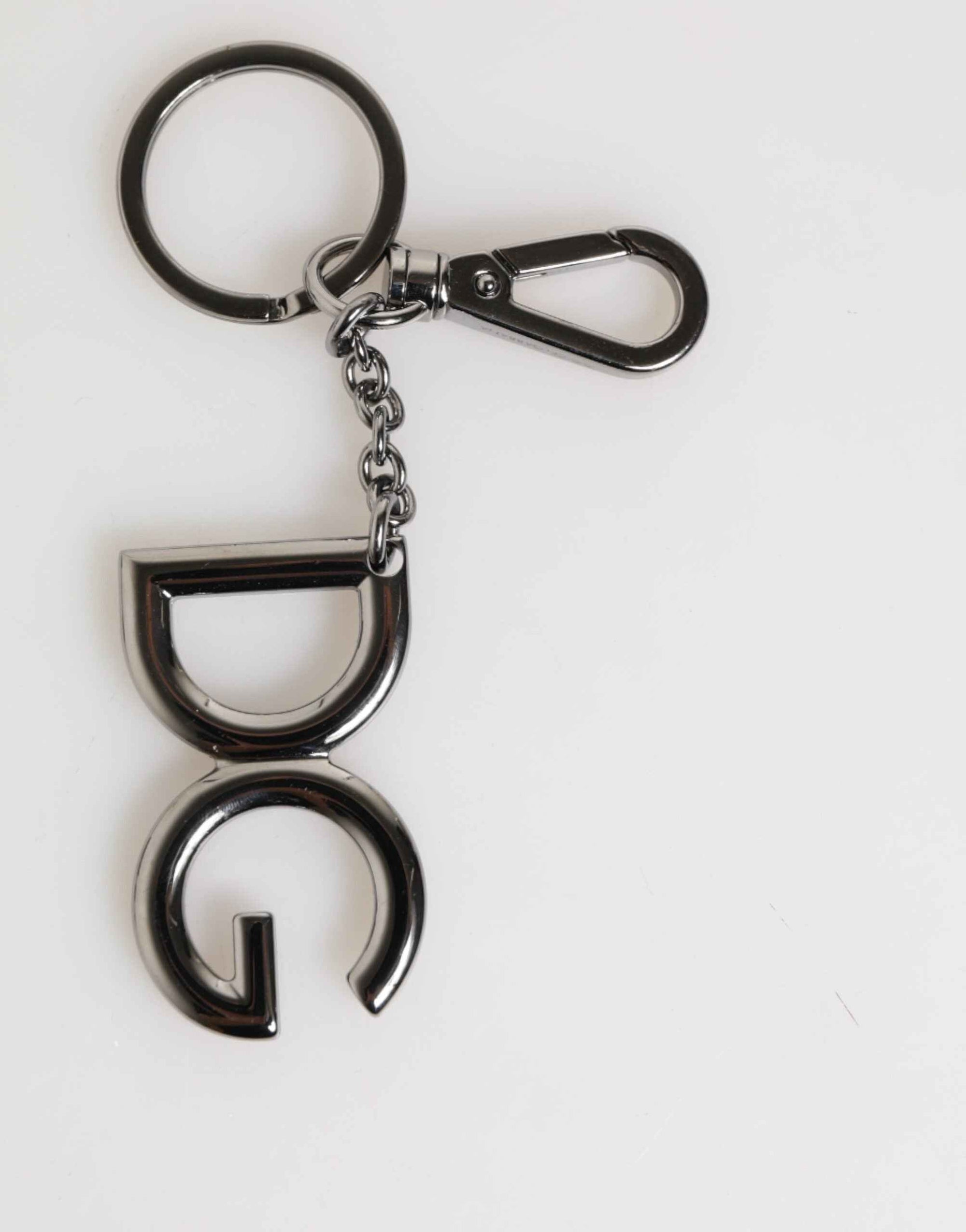 Dolce & Gabbana Silver Brass DG Logo Metal Keychain Holder Men Keyring
