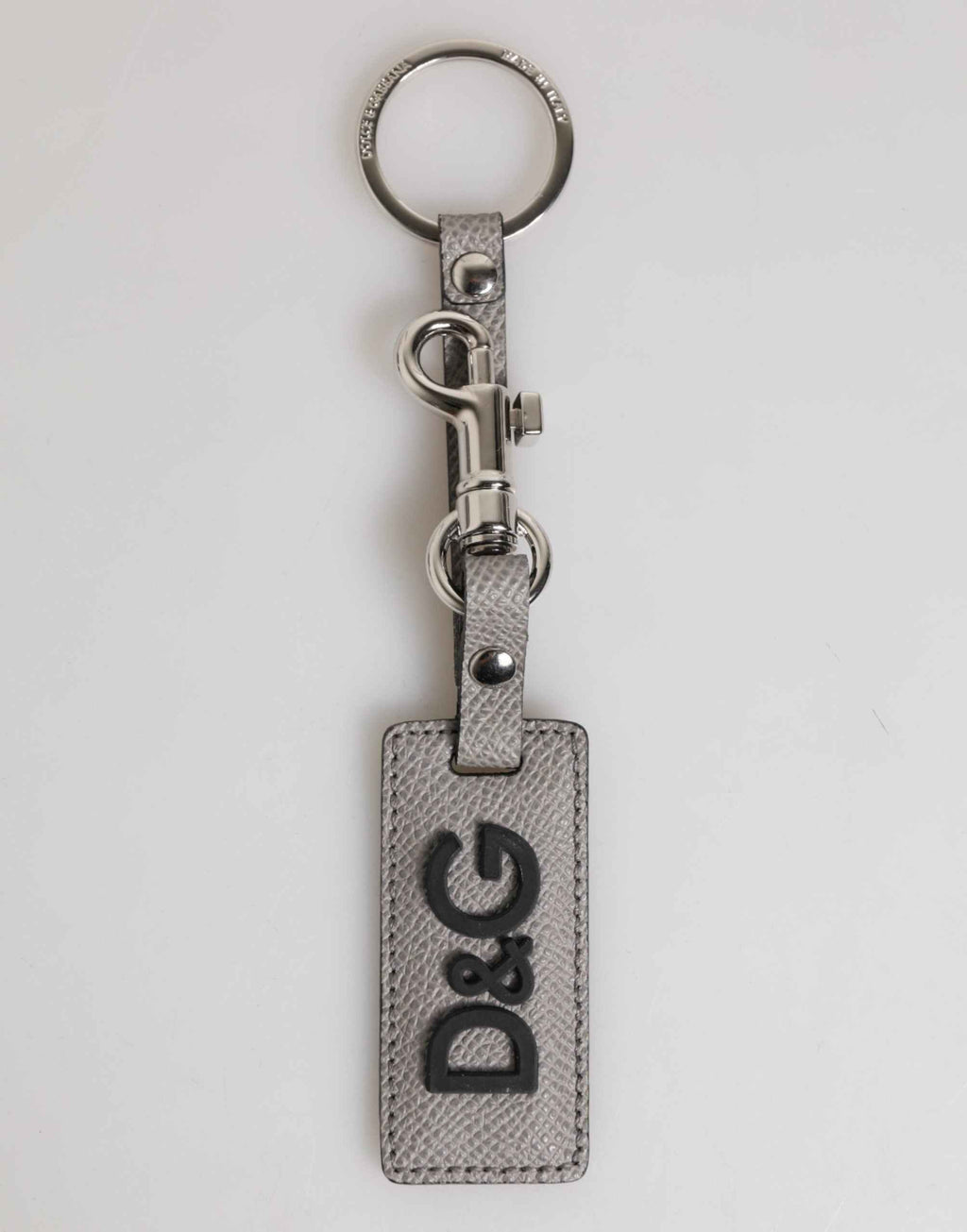 Dolce & Gabbana Gray Leather Logo Metal Ring Keychain Holder Men Keyring