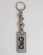 Dolce & Gabbana Gray Leather Logo Metal Ring Keychain Holder Men Keyring