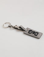 Dolce & Gabbana Gray Leather Logo Metal Ring Keychain Holder Men Keyring
