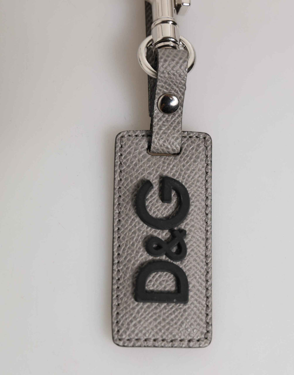 Dolce & Gabbana Gray Leather Logo Metal Ring Keychain Holder Men Keyring