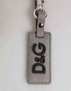 Dolce & Gabbana Gray Leather Logo Metal Ring Keychain Holder Men Keyring