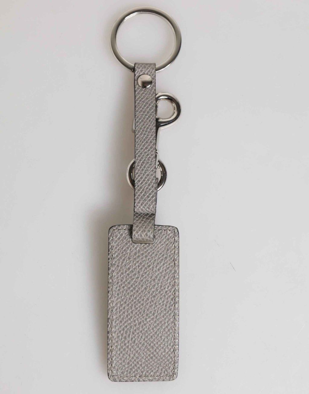 Dolce & Gabbana Gray Leather Logo Metal Ring Keychain Holder Men Keyring