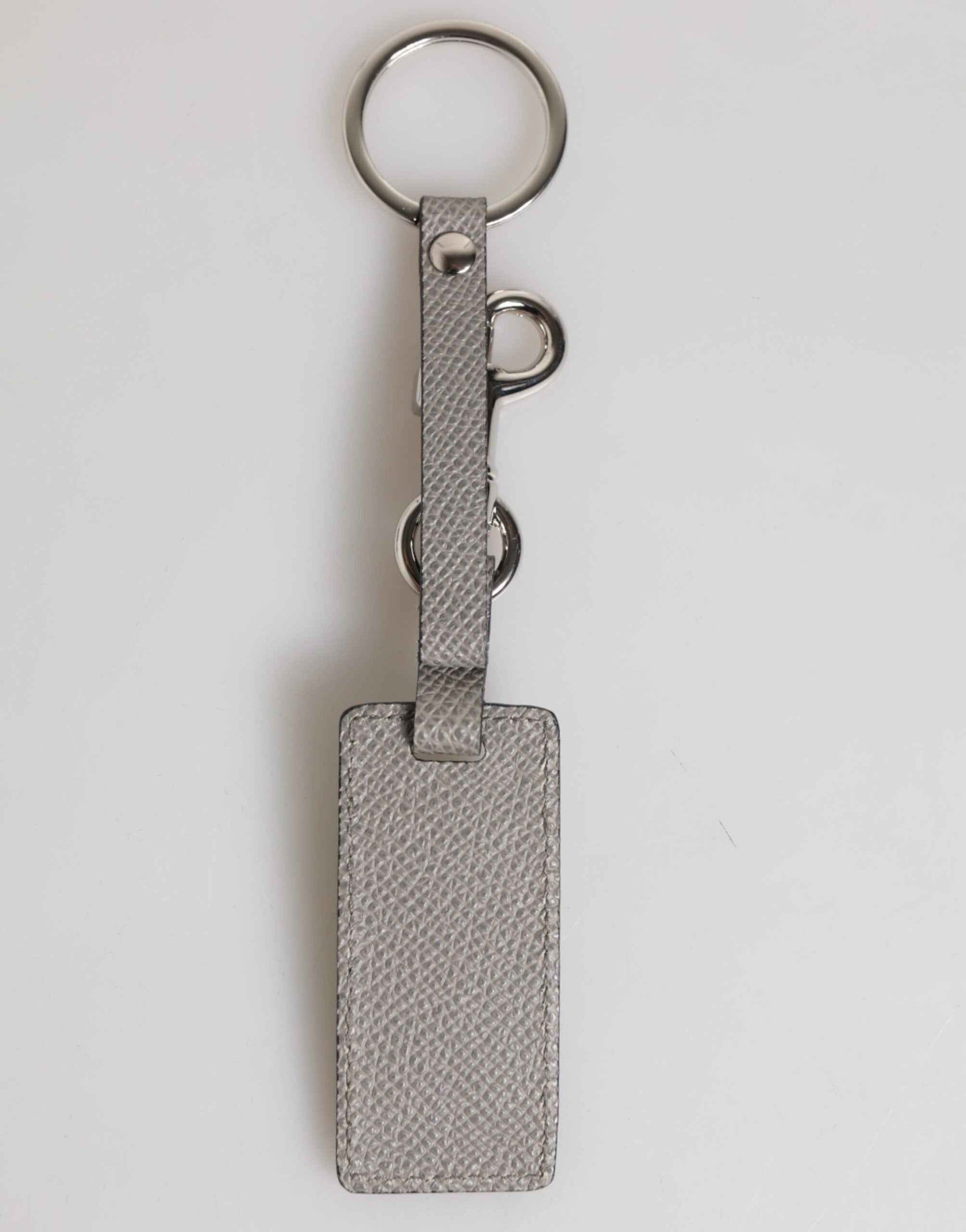 Dolce & Gabbana Gray Leather Logo Metal Ring Keychain Holder Men Keyring