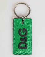 Dolce & Gabbana Green Leather Logo Metal Ring Keychain Holder Men Keyring