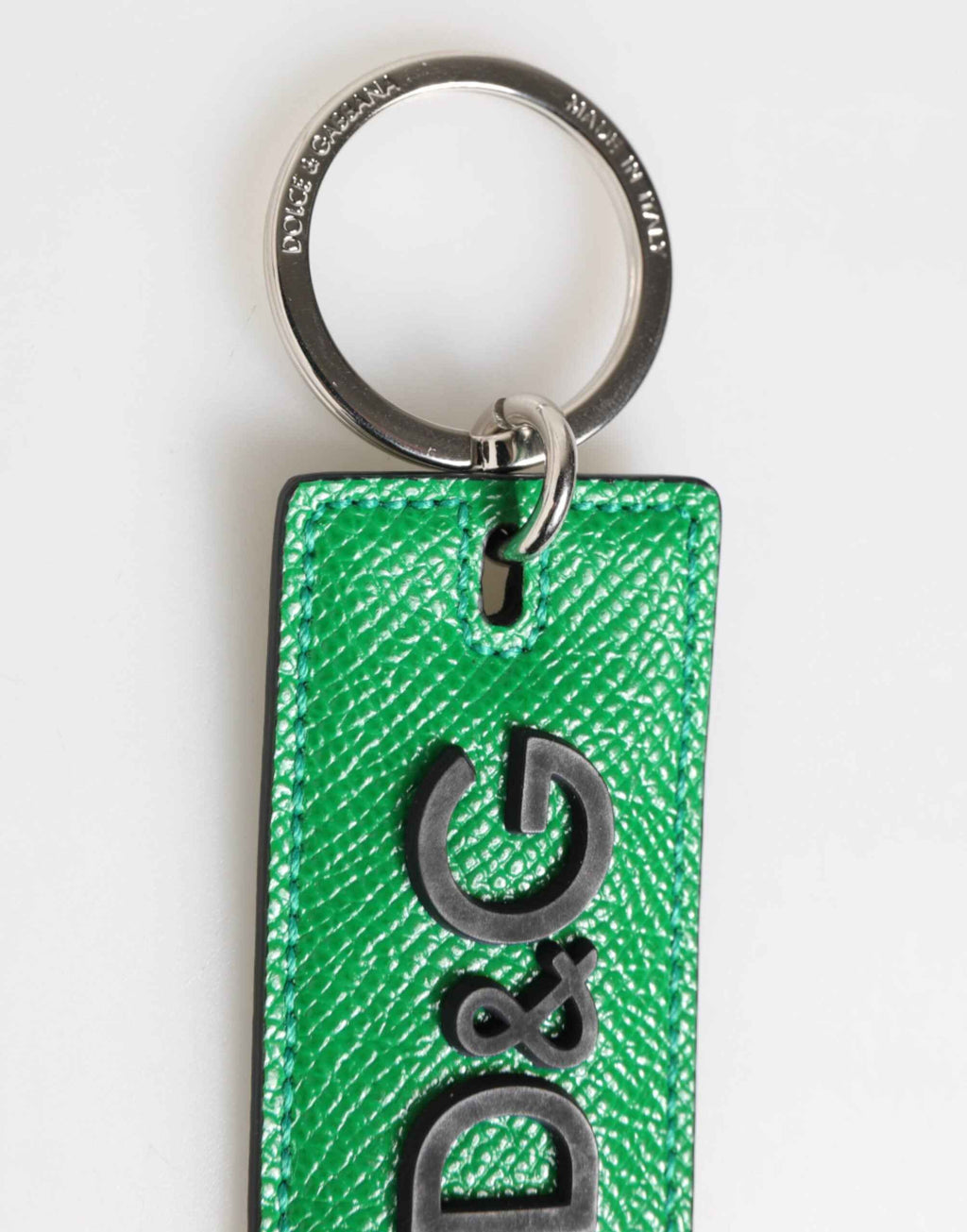 Dolce & Gabbana Green Leather Logo Metal Ring Keychain Holder Men Keyring