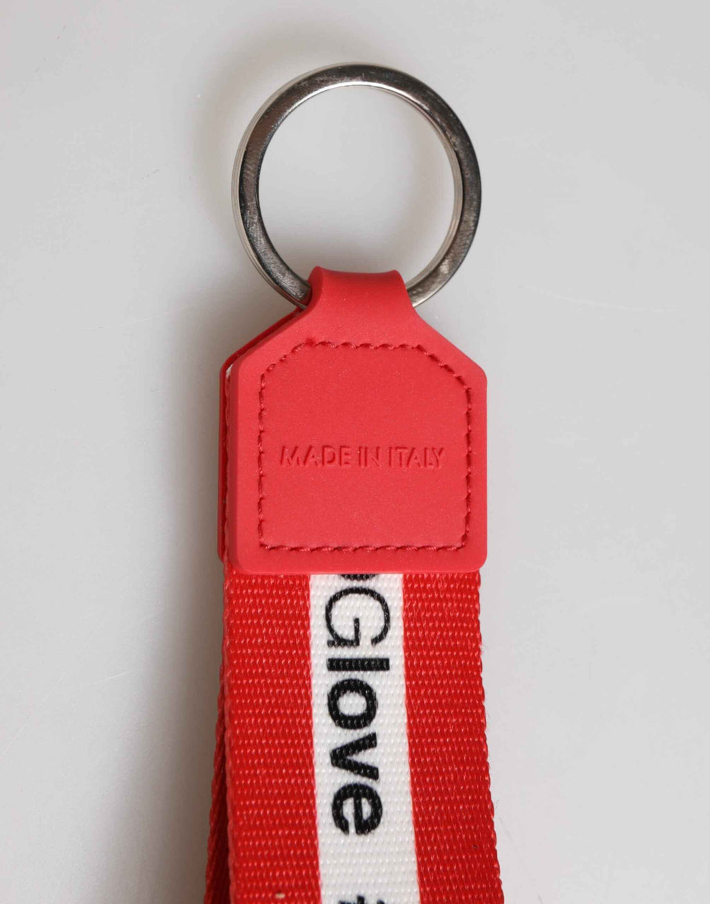 Dolce & Gabbana Red Logo Polyester Silver Brass Holder Keychain Men Keyring