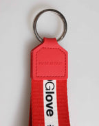 Dolce & Gabbana Red Logo Polyester Silver Brass Holder Keychain Men Keyring