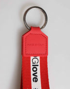 Dolce & Gabbana Red Logo Polyester Silver Brass Holder Keychain Keyring