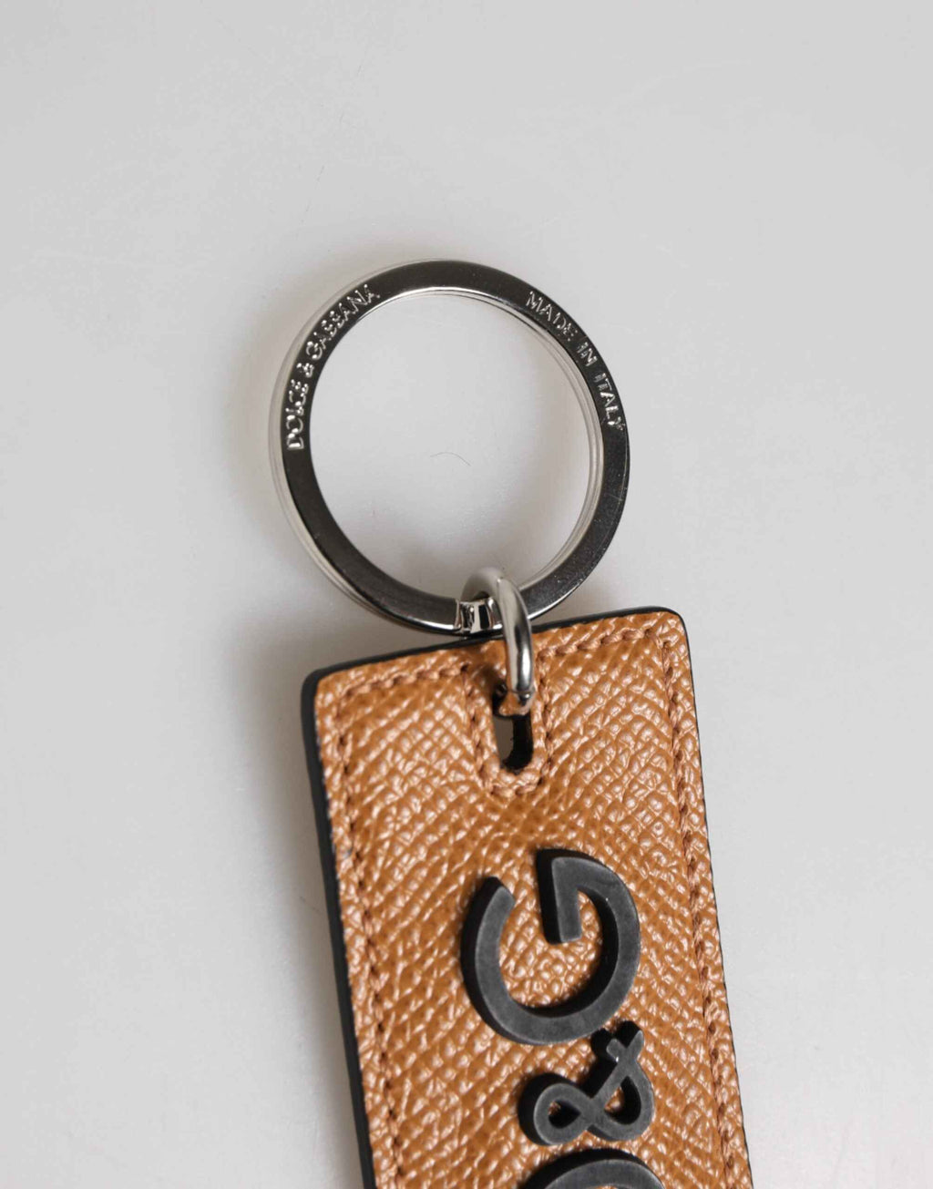 Dolce & Gabbana Brown Leather Logo Metal Ring Keychain Holder Men Keyring