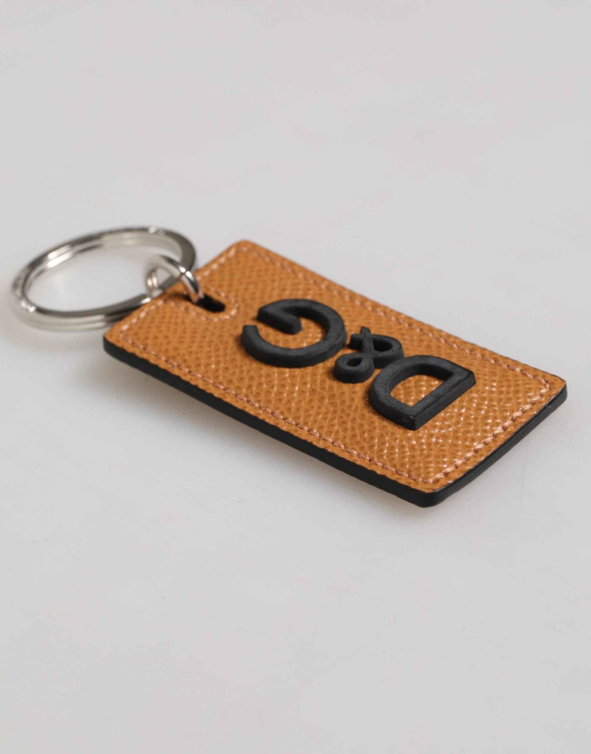 Dolce & Gabbana Brown Leather Logo Metal Ring Keychain Holder Men Keyring