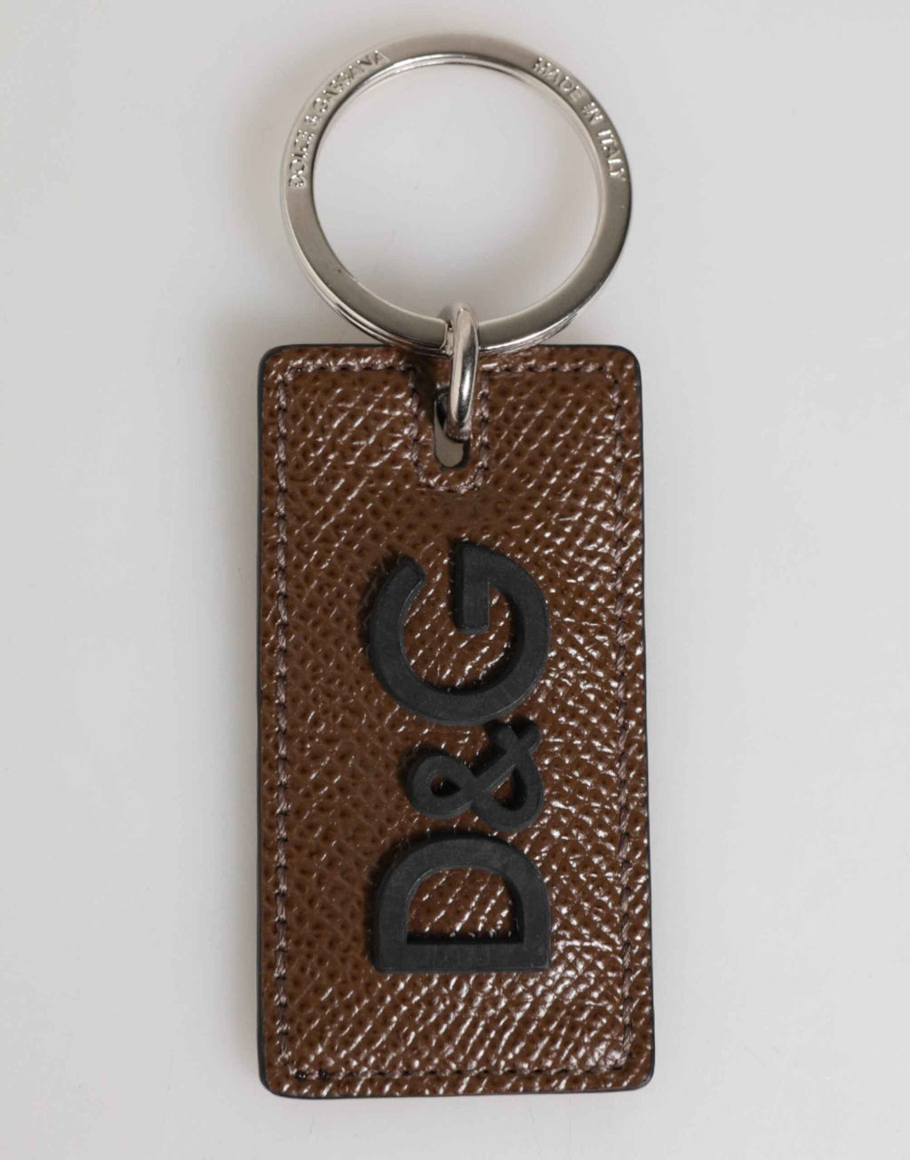 Dolce & Gabbana Dark Brown Leather Logo Metal Ring Keychain Holder Keyring