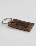 Dolce & Gabbana Dark Brown Leather Logo Metal Ring Keychain Holder Keyring