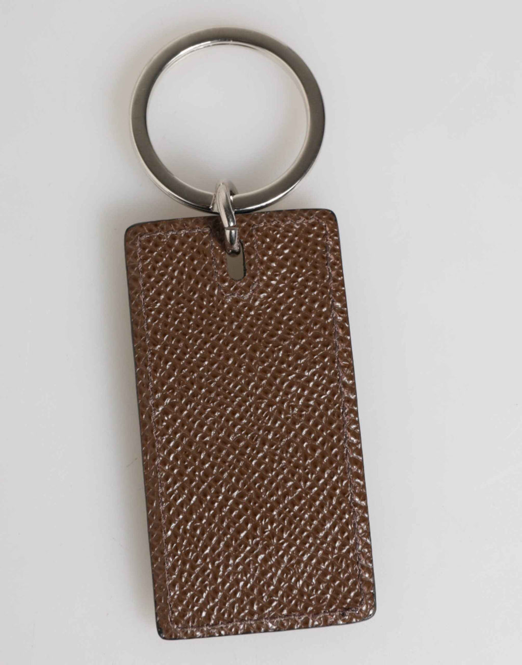 Dolce & Gabbana Dark Brown Leather Logo Metal Ring Keychain Holder Keyring