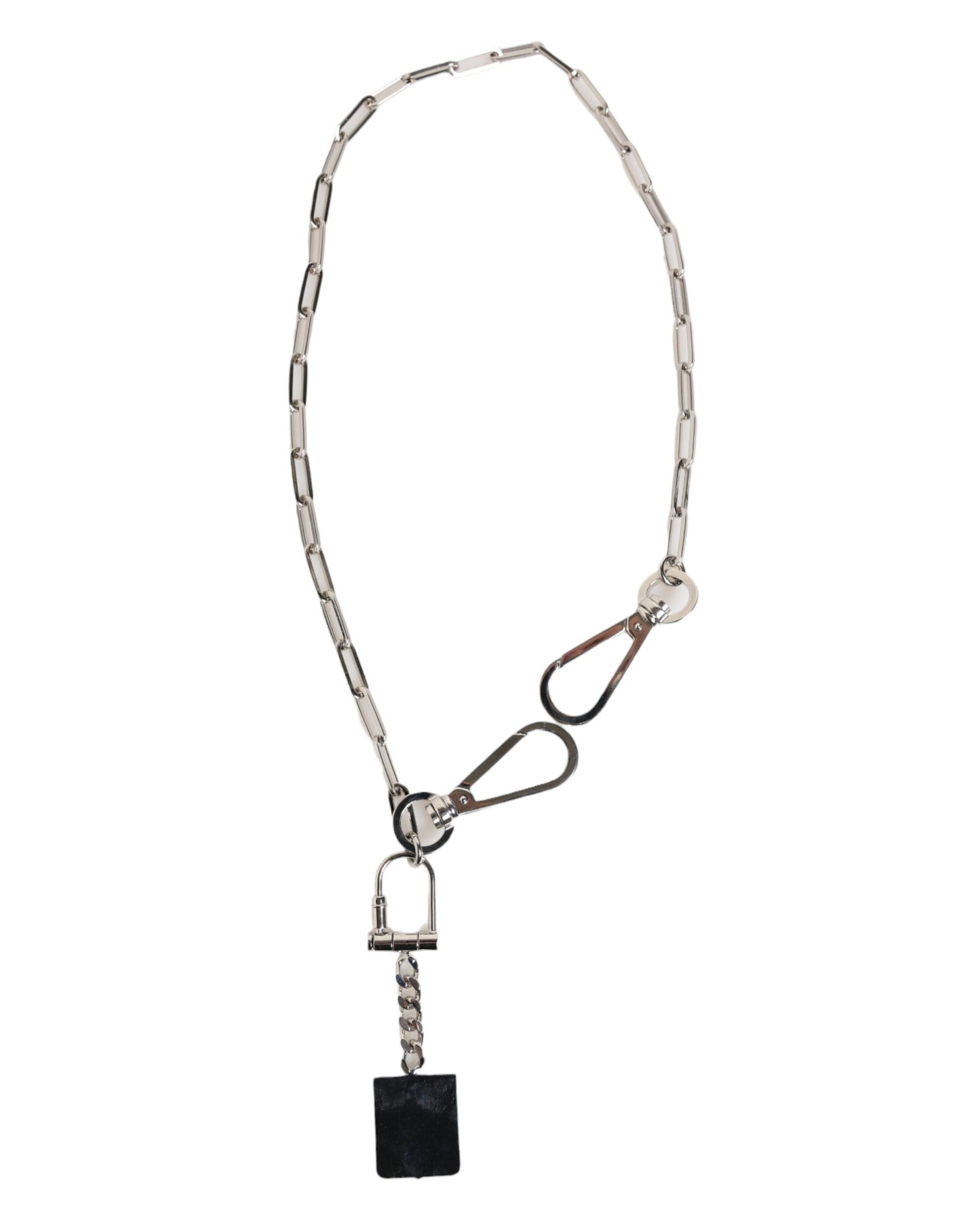 Dolce & Gabbana Silver Tone Metal Chain DG Logo Pendant Men Necklace