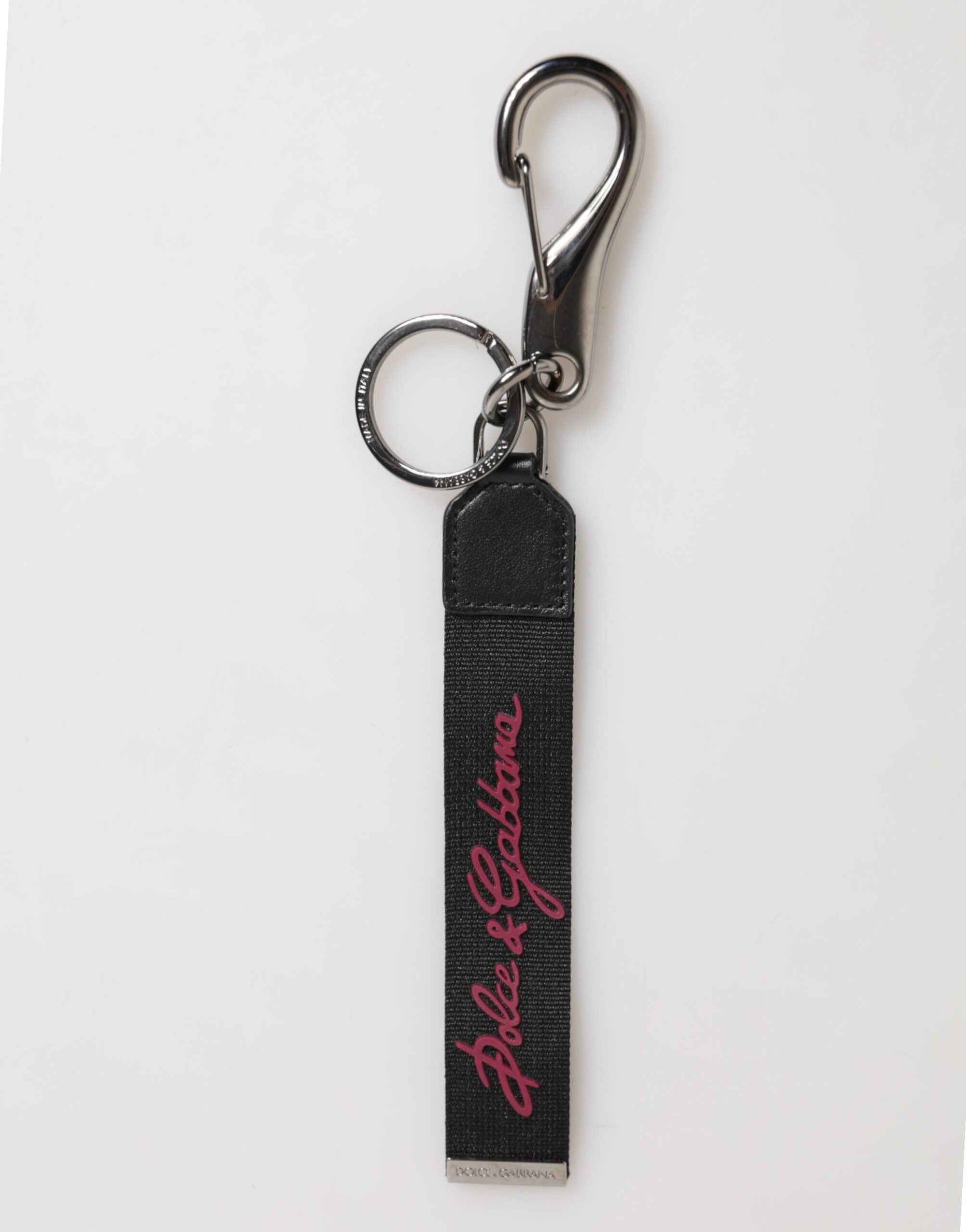 Dolce & Gabbana Black Red Polyester DG Logo Silver Men Keychain Keyring