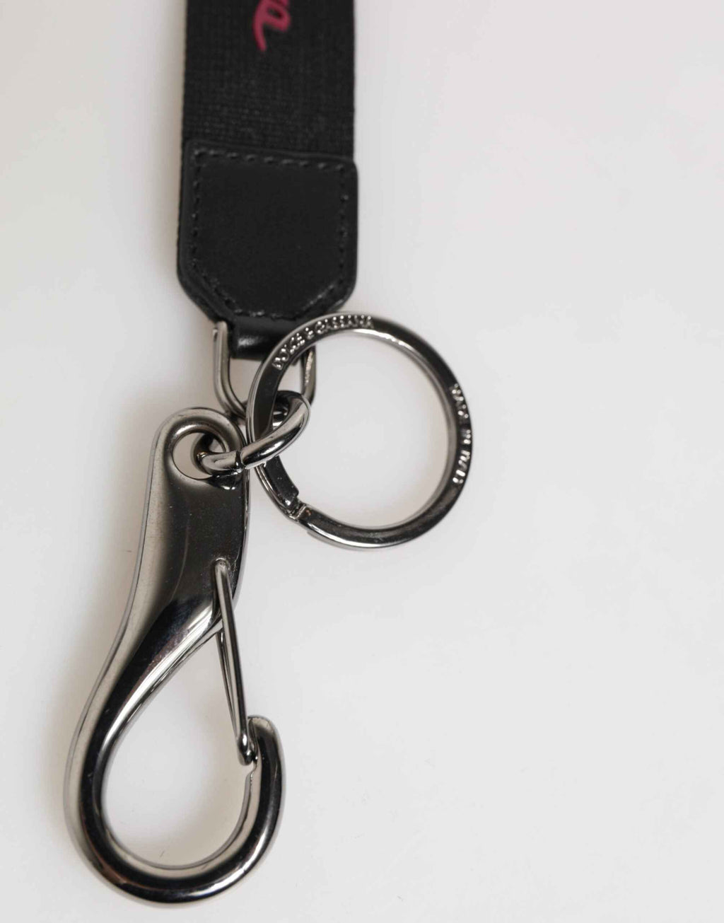 Dolce & Gabbana Black Red Polyester DG Logo Silver Men Keychain Keyring