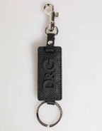 Dolce & Gabbana Black Leather Logo Metal Ring Keychain Holder Keyring