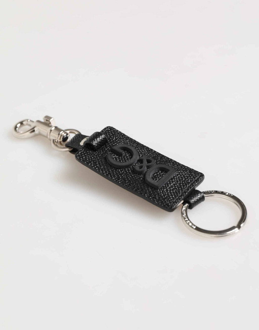 Dolce & Gabbana Black Leather Logo Metal Ring Keychain Holder Keyring