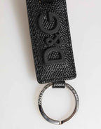 Dolce & Gabbana Black Leather Logo Metal Ring Keychain Holder Keyring