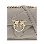 PINKO Gray Calf Leather Bos Taurus Shoulder Bag
