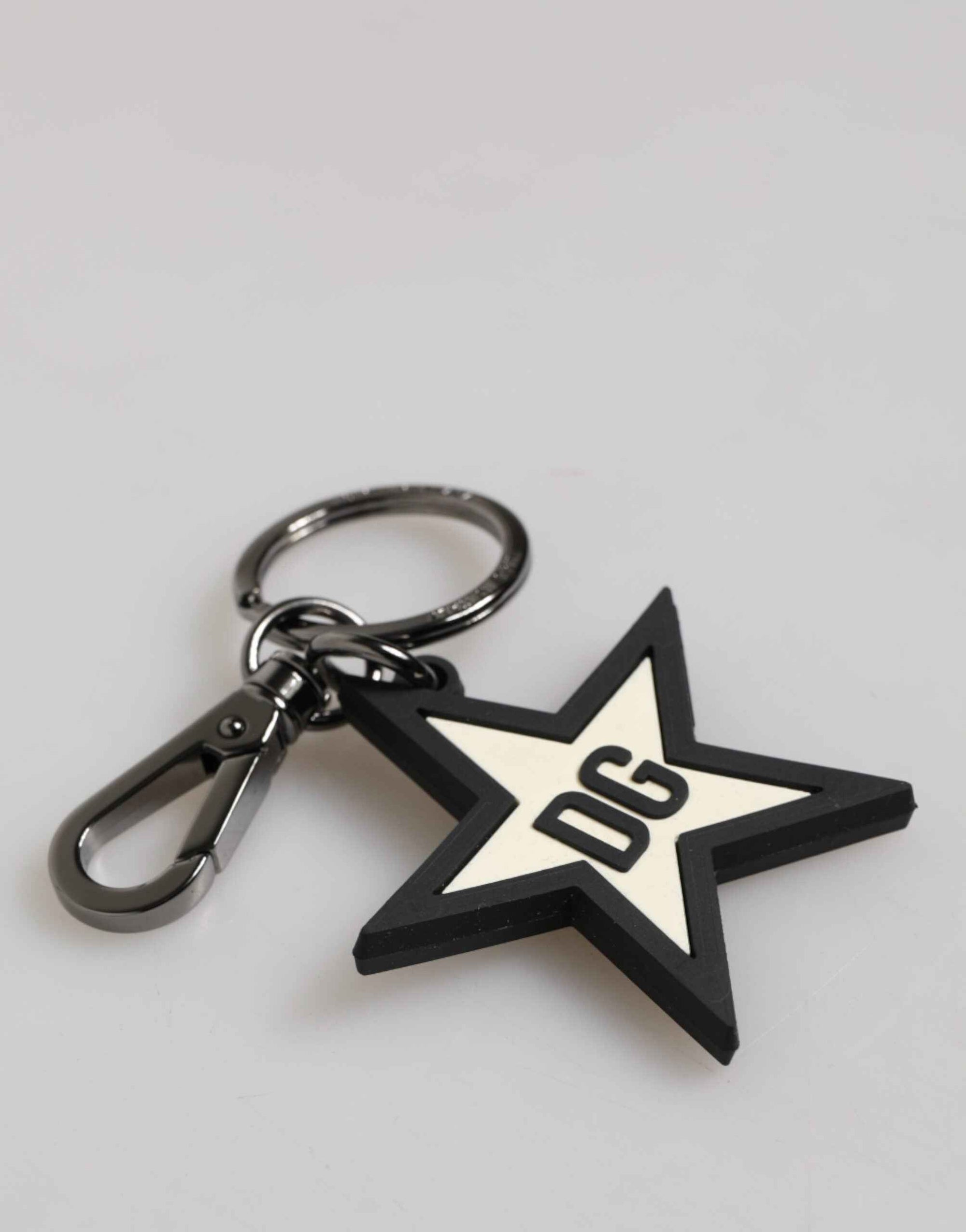 Dolce & Gabbana White Black DG Logo Star Rubber Men's Keychain Keyring