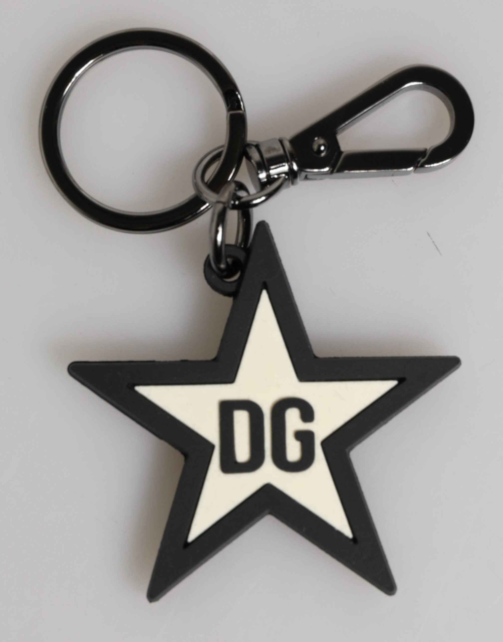 Dolce & Gabbana White Black DG Logo Star Rubber Men's Keychain Keyring