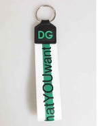 Dolce & Gabbana Green Logo Polyester Silver Brass Holder Keychain Keyring