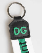 Dolce & Gabbana Green Logo Polyester Silver Brass Holder Keychain Keyring