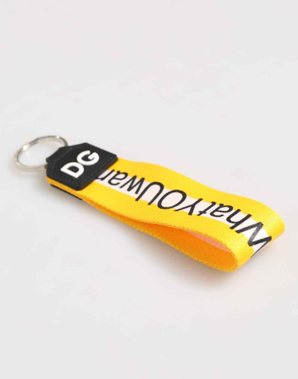 Dolce & Gabbana Yellow Logo Polyester Silver Brass Holder Keychain Keyring
