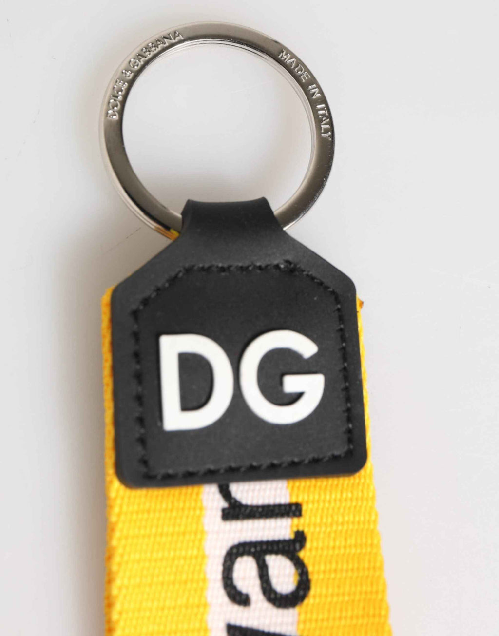 Dolce & Gabbana Yellow Logo Polyester Silver Brass Holder Keychain Keyring