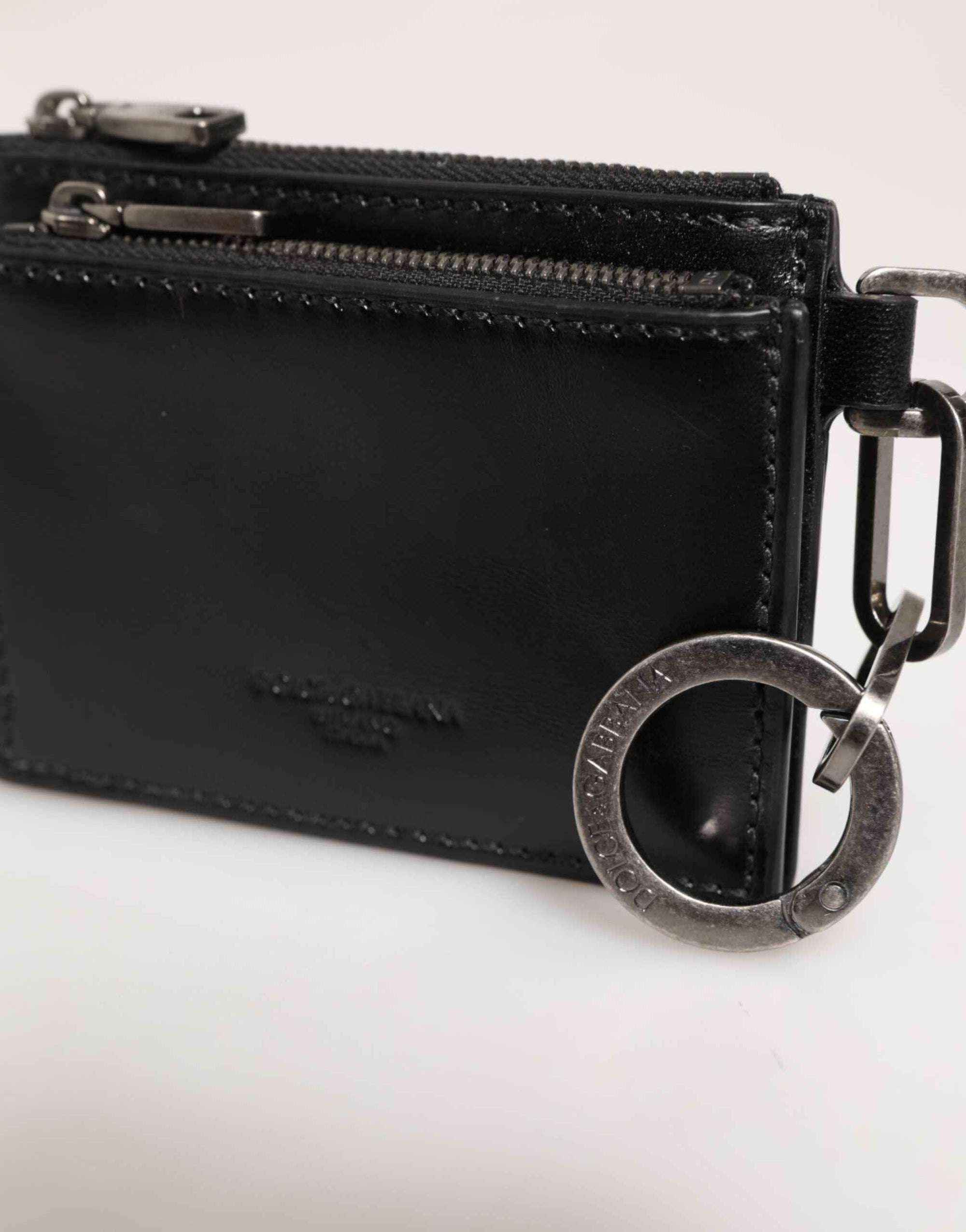 Dolce & Gabbana Black Leather Zipped Card Holder Coin Purse Keyring Wallet