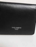 Dolce & Gabbana Black Leather DG Logo Bifold Card Holder Men Borse Wallet