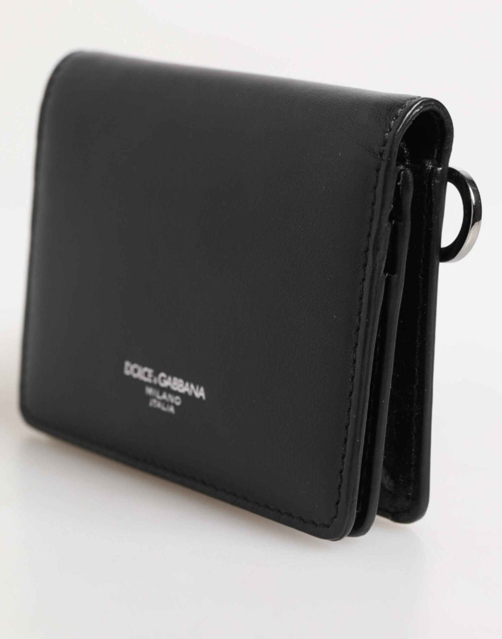 Dolce & Gabbana Black Leather DG Logo Bifold Card Holder Men Borse Wallet