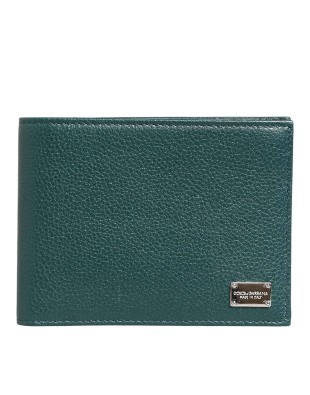 Dolce & Gabbana Green Leather DG Logo Plaque Bifold Card Holder Wallet