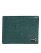 Dolce & Gabbana Green Leather DG Logo Plaque Bifold Card Holder Wallet