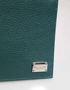 Dolce & Gabbana Green Leather DG Logo Plaque Bifold Card Holder Wallet
