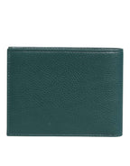 Dolce & Gabbana Green Leather DG Logo Plaque Bifold Card Holder Wallet