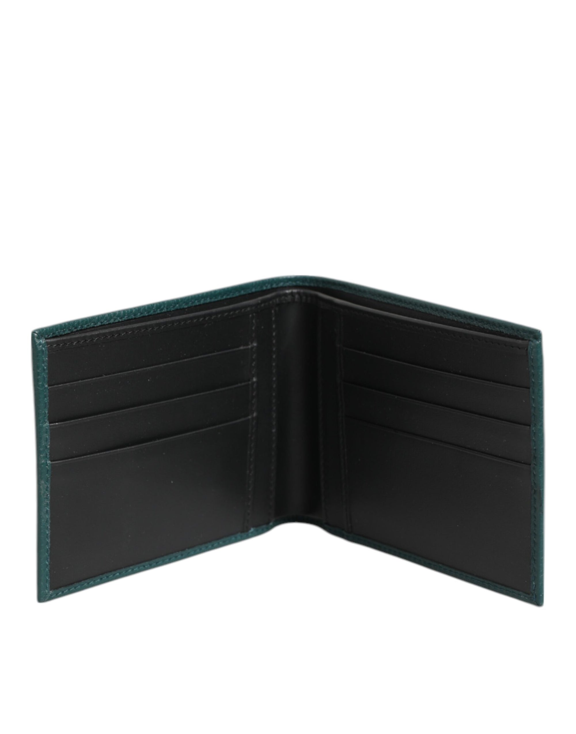 Dolce & Gabbana Green Leather DG Logo Plaque Bifold Card Holder Wallet