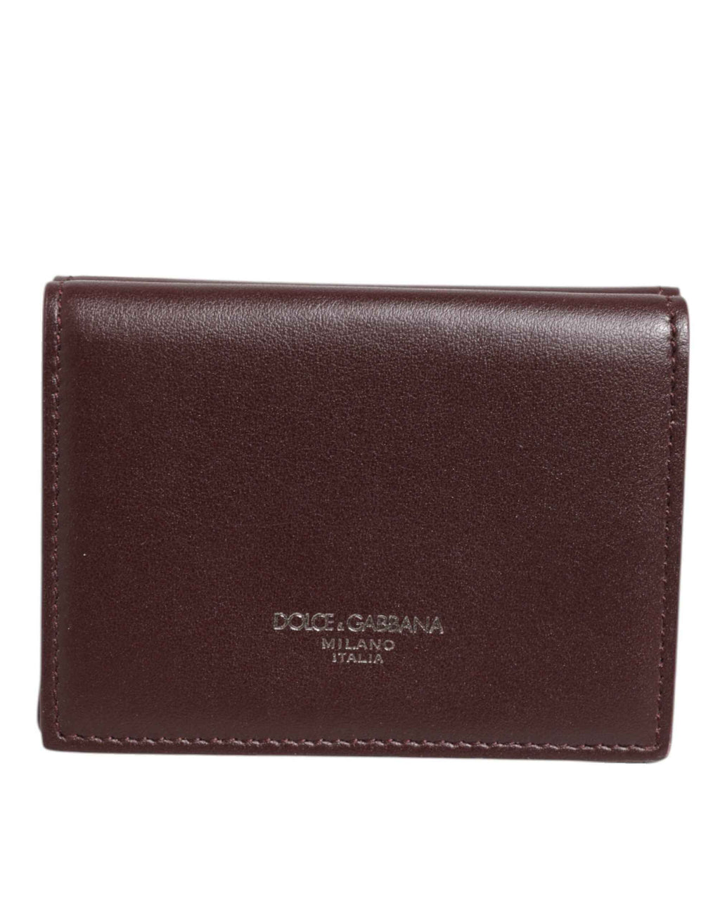 Dolce & Gabbana Leather Embossed Logo Trifold Men Card Holder Dark Brown